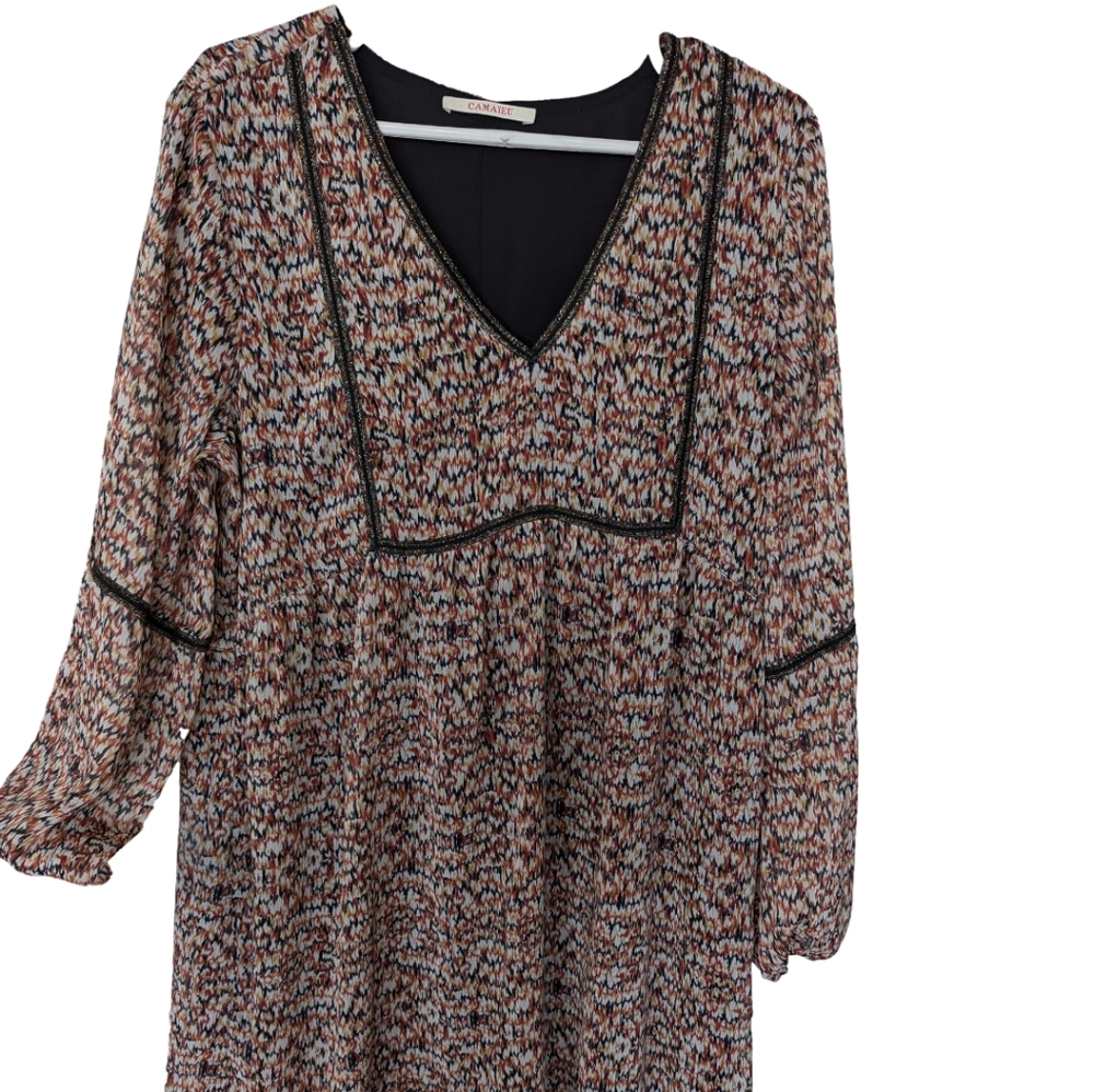 Camaïeu fall colors babydoll dress, lined, long flowy sleeve